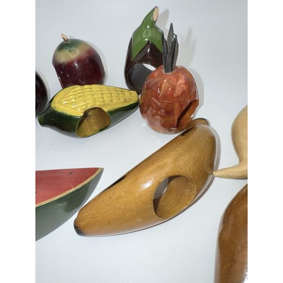 Vintage Wooden Fruit Napkin Rings Set 10 Watermelon Hand Painted 1970’s - Picture 4 of 5